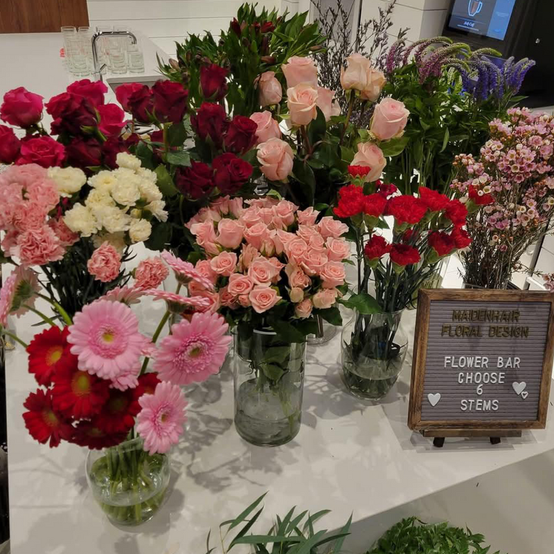 Valentine’s Sip + Shop Flower Bar